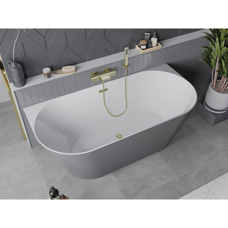 Mexen Oval Slim slobodno stojeća kada uz zid 170 x 80 cm, bijela/siva, zlatni preljev - 52661708062-50