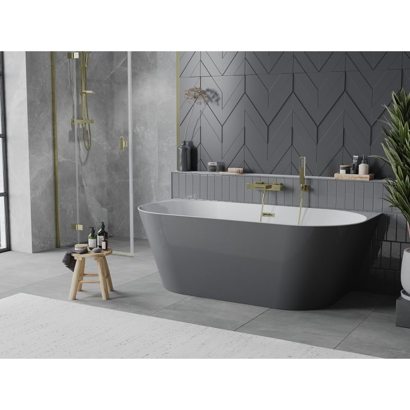 Mexen Oval Slim freistehende, halbeingebaute Badewanne 170 x 80 cm, weiß/grau, Überlauf gold - 52661708062-50