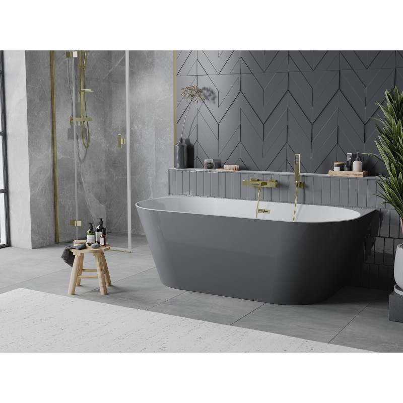 Mexen Oval Slim slobodno stojeća kada uz zid 170 x 80 cm, bijela/siva, zlatni preljev - 52661708062-50