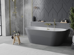 Mexen Oval Slim freistehende Wanne an der Wand 170 x 80 cm, weiß/grau, goldener Überlauf - 52661708062-50