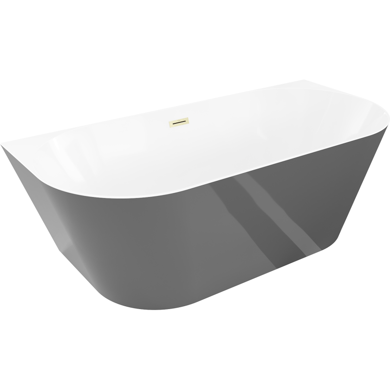 Mexen Oval Sim freestanding wall-adjacent bathtub 170 x 80 cm, white/gray, brushed gold overflow - 52661708062-55