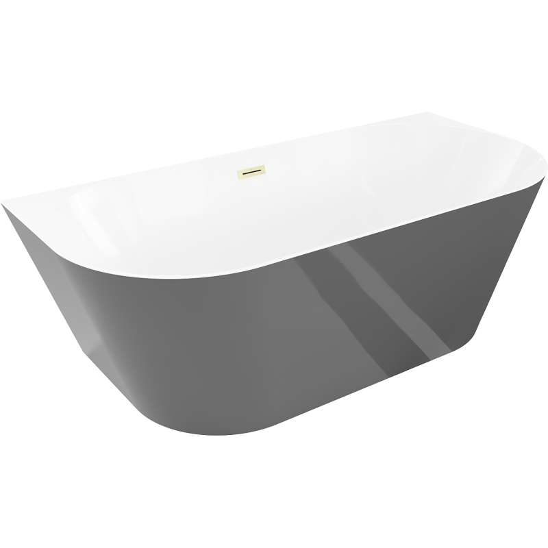 Mexen Oval Slim freestanding back-to-wall bathtub 170 x 80 cm, white/gray, brushed gold overflow - 52661708062-55