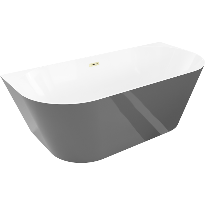 Mexen Oval Slim wanna wolnostojąca przyścienna 170 x 80 cm, biała/szara, przelew złoty szczotkowany - 52661708062-55