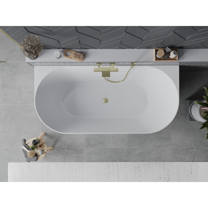 Mexen Oval Slim wanna wolnostojąca przyścienna 170 x 80 cm, biała/szara, przelew złoty szczotkowany - 52661708062-55