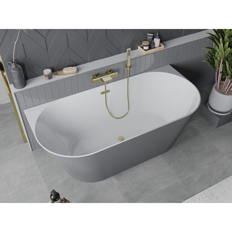 Mexen Oval Slim vabalt seisev seinavann 170 x 80 cm, valge/hall, kuldne harjatud ülevool - 52661708062-55