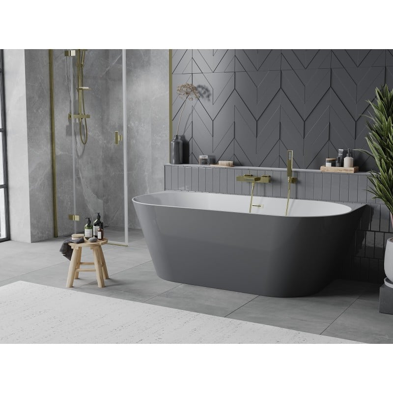 Mexen Oval Slim wanna wolnostojąca przyścienna 170 x 80 cm, biała/szara, przelew złoty szczotkowany - 52661708062-55