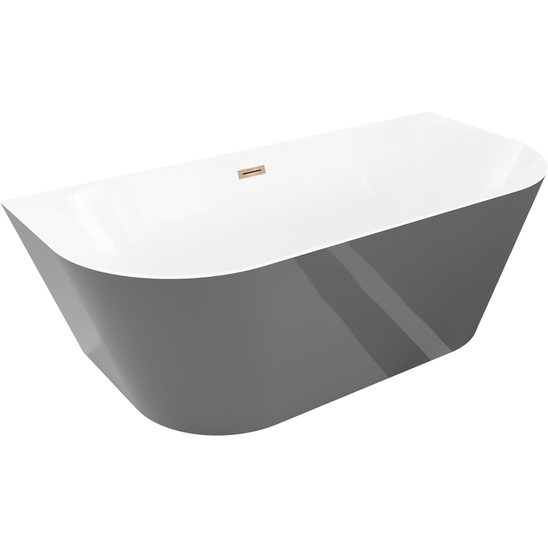 Mexen Oval Sim freistehende halbeingebaute Badewanne 170 x 80 cm, weiß/grau, Überlauf Roségold - 52661708062-60