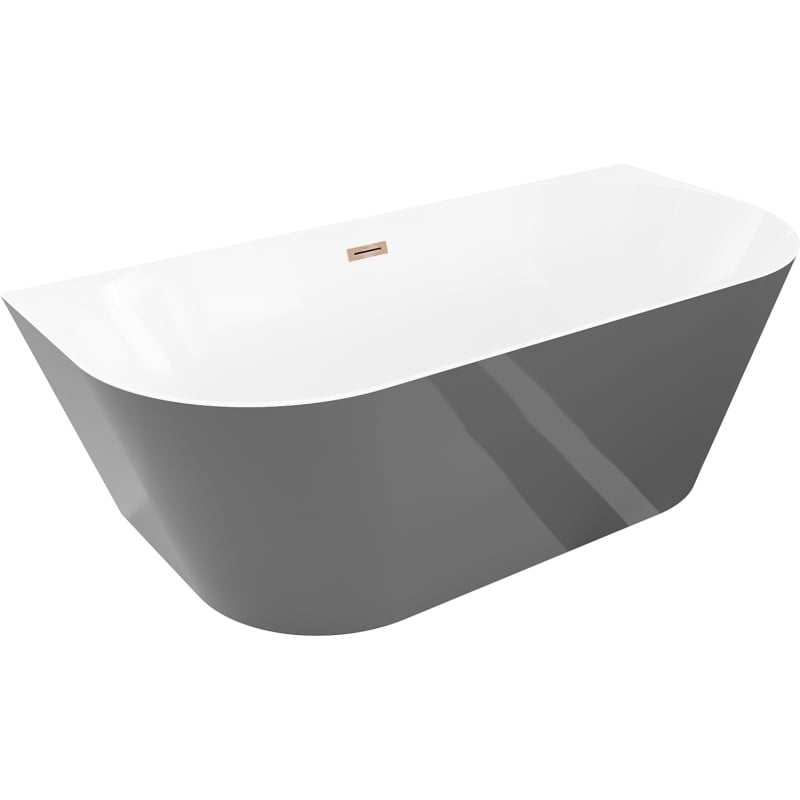 Mexen Oval Slim wanna wolnostojąca przyścienna 170 x 80 cm, biała/szara, przelew różowe złoto - 52661708062-60