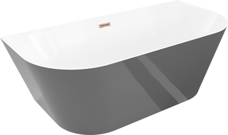 Mexen Oval Slim fristående badkar mot väggen 170 x 80 cm, vit/grå, överfyllnad roseguld - 52661708062-60