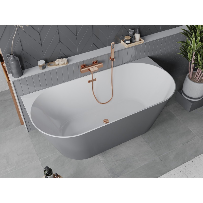 Mexen Oval Slim wanna wolnostojąca przyścienna 170 x 80 cm, biała/szara, przelew różowe złoto - 52661708062-60