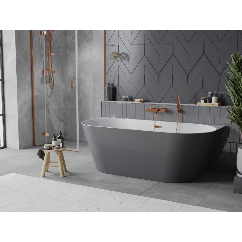 Mexen Oval Slim vabaltseisev seinavann 170 x 80 cm, valge/hall, ülevool roosa kuld - 52661708062-60