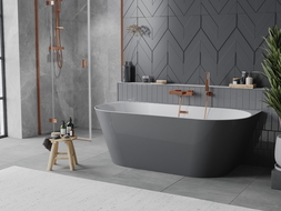 Mexen Oval Sim freistehende halbeingebaute Badewanne 170 x 80 cm, weiß/grau, Überlauf Roségold - 52661708062-60