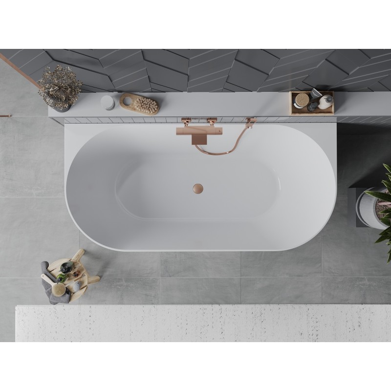 Mexen Oval Slim wanna wolnostojąca przyścienna 170 x 80 cm, biała/szara, przelew miedź szczotkowana - 52661708062-65