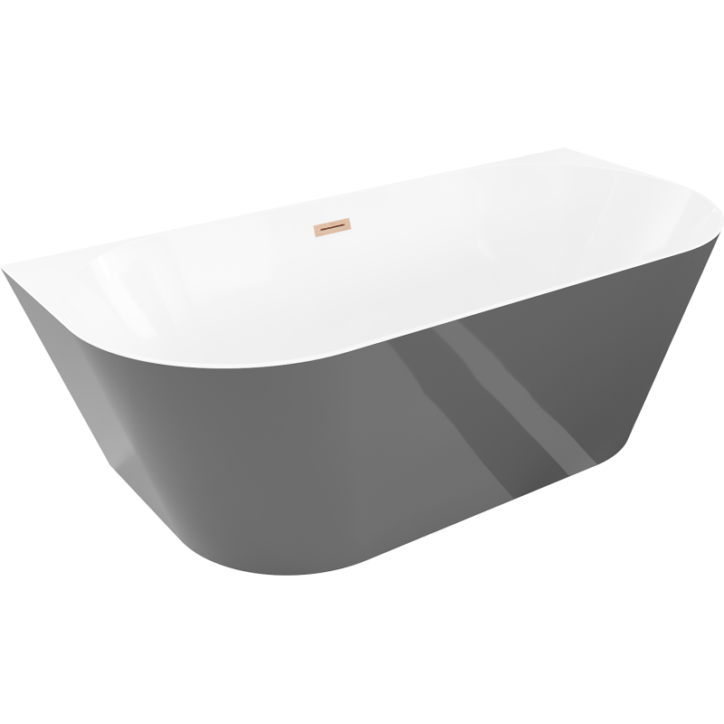 Mexen Oval Slim wanna wolnostojąca przyścienna 170 x 80 cm, biała/szara, przelew miedź szczotkowana - 52661708062-65