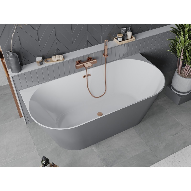 Mexen Oval Slim vabalt seisev seinaga vann 170 x 80 cm, valge/hall, harjatud vask ülevool - 52661708062-65