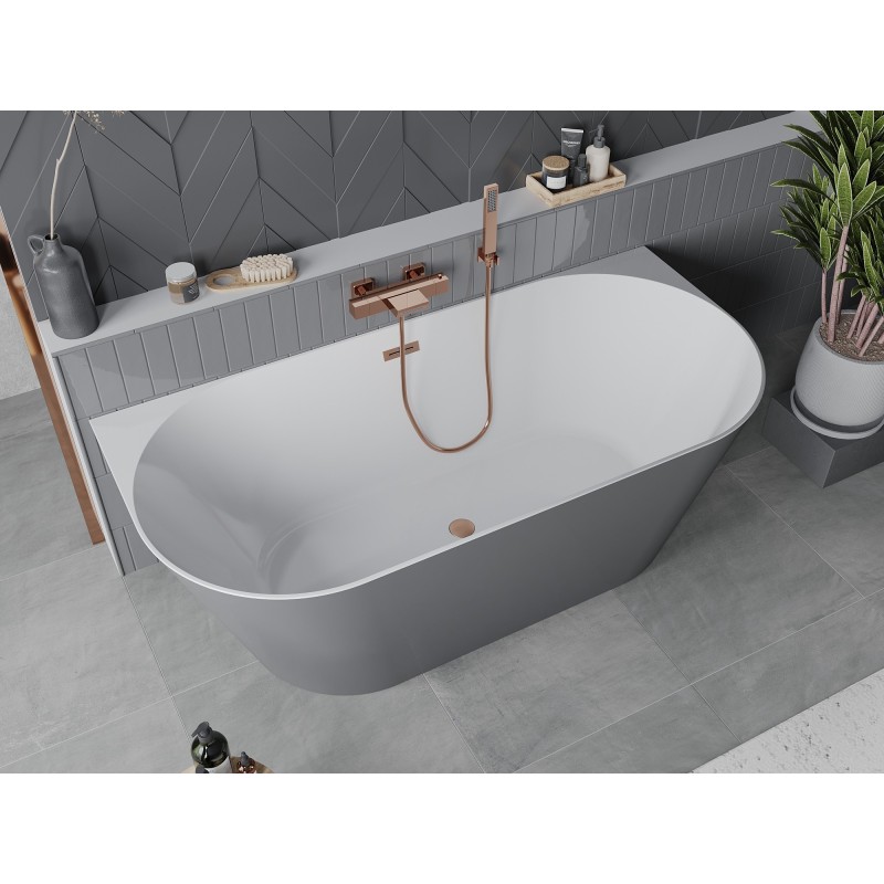 Mexen Oval Slim wanna wolnostojąca przyścienna 170 x 80 cm, biała/szara, przelew miedź szczotkowana - 52661708062-65