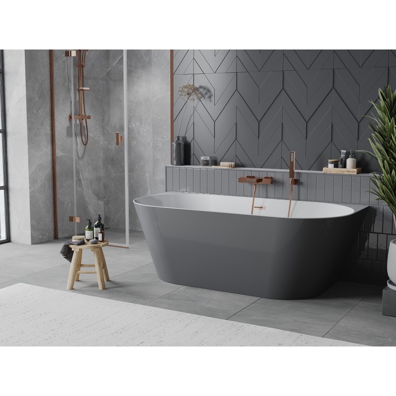 Mexen Oval Slim wanna wolnostojąca przyścienna 170 x 80 cm, biała/szara, przelew miedź szczotkowana - 52661708062-65