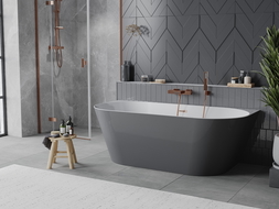 Mexen Oval Slim freistehende Wandbadewanne 170 x 80 cm, weiß/grau, gebürstetes Kupfer - 52661708062-65