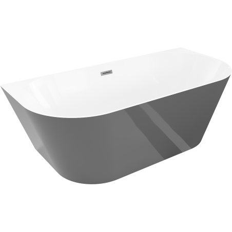 Mexen Oval Slim freestanding back-to-wall bathtub 170 x 80 cm, white/gray, overflow gun gray brushed - 52661708062-66