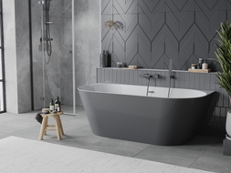 Mexen Oval Slim samostojeća uz zid kada 170 x 80 cm, bijela/siva, preljev tamno siva četkana - 52661708062-66