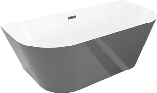 Mexen Oval Slim bañera independiente adosada 170 x 80 cm, blanca/gris, rebosadero negro - 52661708062-70