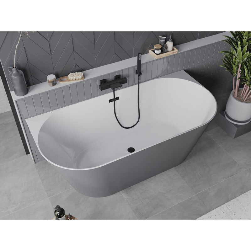 Mexen Oval Slim vasca da bagno indipendente adiacente 170 x 80 cm, bianca/grigia, troppopieno nero - 52661708062-70