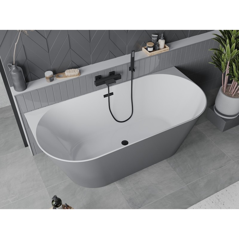Mexen Oval Slim wanna wolnostojąca przyścienna 170 x 80 cm, biała/szara, przelew czarny - 52661708062-70