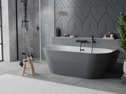Mexen Oval Sim freistehende halbeinbau Badewanne 170 x 80 cm, weiß/grau, Überlauf schwarz - 52661708062-70