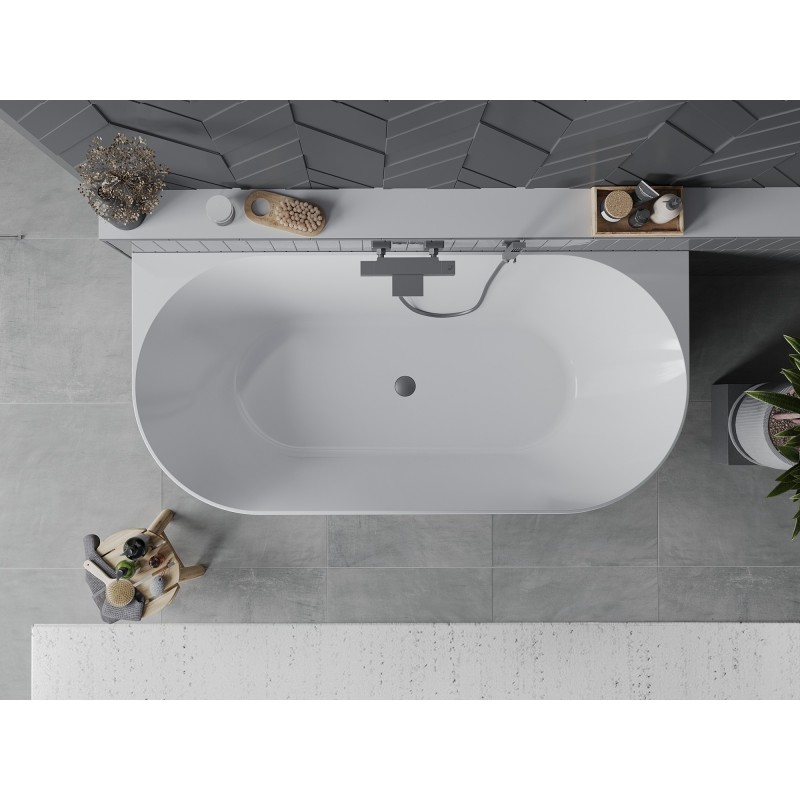Mexen Oval Slim wanna wolnostojąca przyścienna 170 x 80 cm, biała/szara, przelew gun metal - 52661708062-95