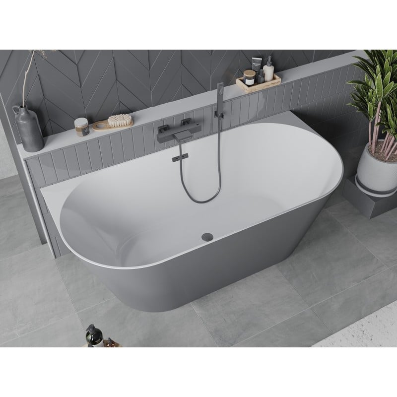 Mexen Oval Slim freistehende Wanne an der Wand 170 x 80 cm, weiß/grau, Überlauf in Gun Metal - 52661708062-95