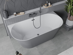 Mexen Oval Slim freistehende wandnahe Wanne 170 x 80 cm, weiß/grau, Überlauf gun metal - 52661708062-95