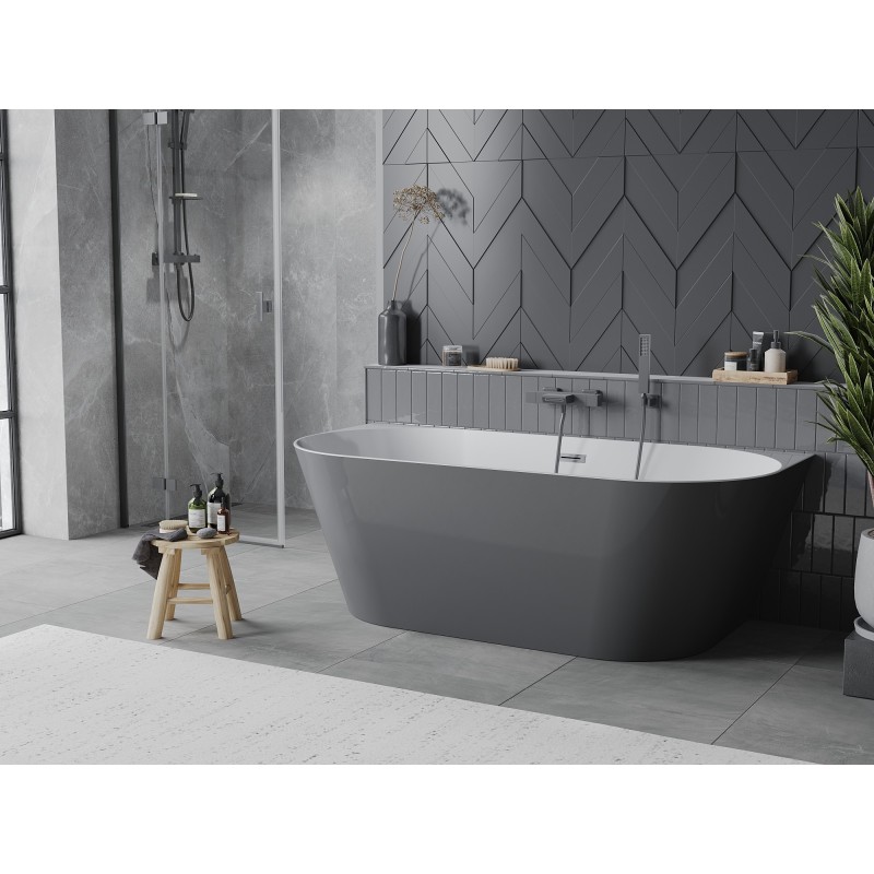 Mexen Oval Slim wanna wolnostojąca przyścienna 170 x 80 cm, biała/szara, przelew gun metal - 52661708062-95