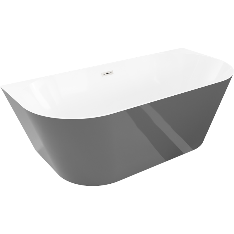 Mexen Oval Sim freistehende Anbau-Badewanne 170 x 80 cm, weiß/grau, Überlauf gebürstetes Nickel - 52661708062-97