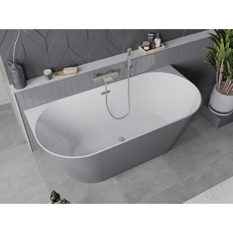 Mexen Oval Slim wanna wolnostojąca przyścienna 170 x 80 cm, biała/szara, przelew nikiel szczotkowany - 52661708062-97