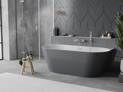 Mexen Ovale Sim vrijstaande inbouwbad 170 x 80 cm, wit/grijs, overloop geborsteld nikkel - 52661708062-97