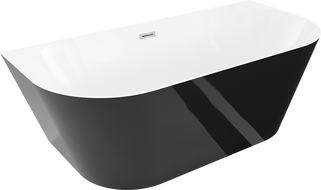 Mexen Oval Slim baignoire autoportante adossée 170 x 80 cm, blanc/noir, trop-plein chromé - 52661708075-01