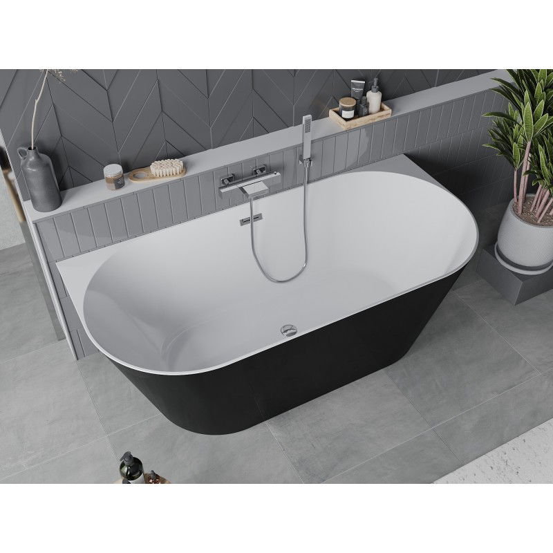Mexen Oval Slim vasca da bagno freestanding a parete 170 x 80 cm, bianca/nera, troppo pieno cromato - 52661708075-01