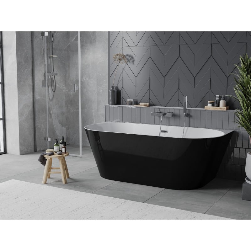 Mexen Oval Slim baignoire autoportante adossée 170 x 80 cm, blanc/noir, trop-plein chromé - 52661708075-01