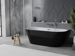 Mexen Oval Slim freistehende an der Wand befestigte Badewanne 170 x 80 cm, weiß/schwarz, Überlauf chrom - 52661708075-01