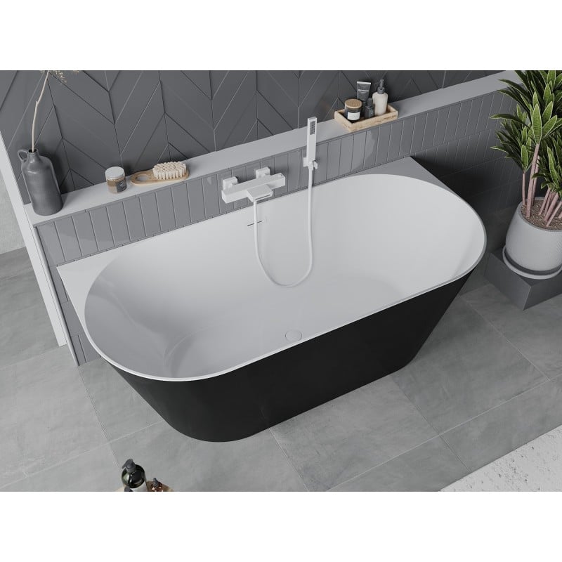 Mexen Oval Slim freistehende an der Wand befestigte Badewanne 170 x 80 cm, weiß/schwarz, weißer Überlauf - 52661708075-20