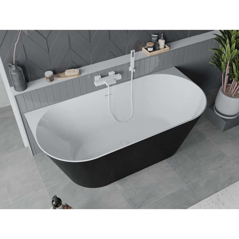 Mexen Oval Slim seisev vann seinaga 170 x 80 cm, valge/must, valge ülevool - 52661708075-20