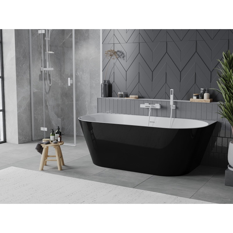 Mexen Oval Slim wanna wolnostojąca przyścienna 170 x 80 cm, biała/czarna, przelew biały - 52661708075-20