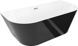 Mexen Oval Slim freistehende Wandbadewanne 170 x 80 cm, weiß/schwarz, Überlauf gold - 52661708075-50