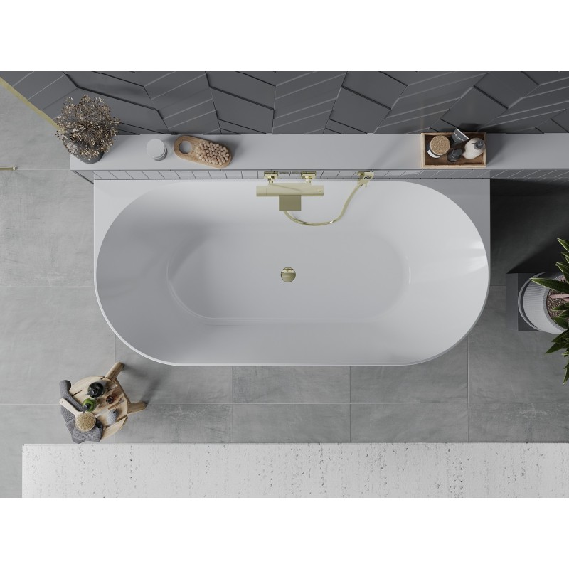 Mexen Oval Slim wanna wolnostojąca przyścienna 170 x 80 cm, biała/czarna, przelew złoty - 52661708075-50