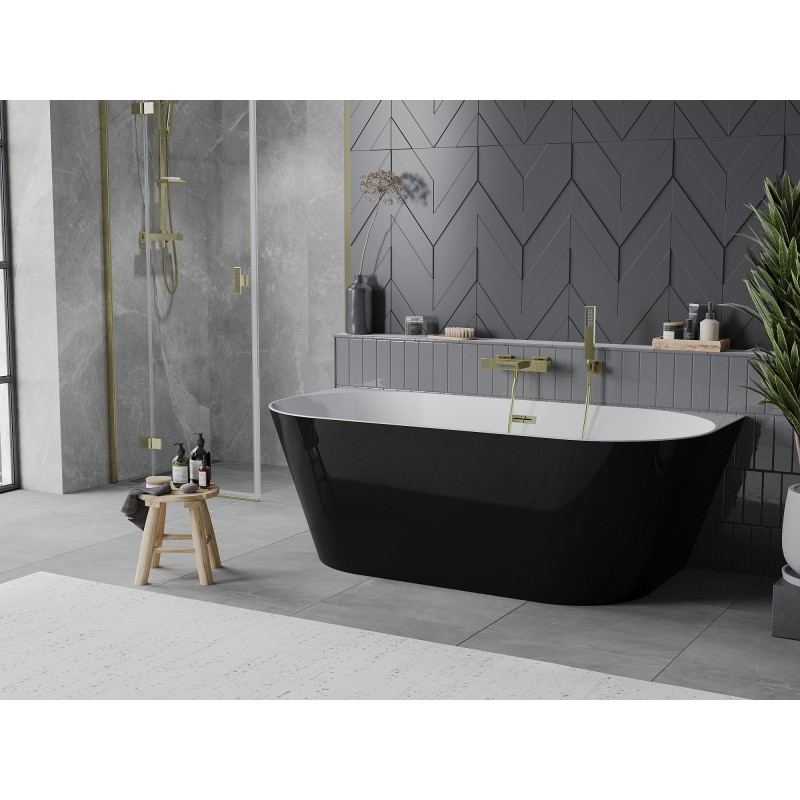 Mexen Oval Slim wanna wolnostojąca przyścienna 170 x 80 cm, biała/czarna, przelew złoty - 52661708075-50