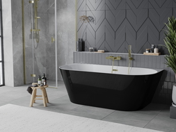 Mexen Oval Slim freistehende Wandbadewanne 170 x 80 cm, weiß/schwarz, Überlauf gold - 52661708075-50