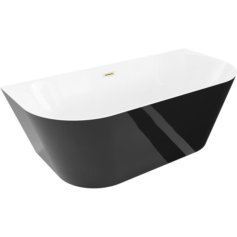 Mexen Oval Slim baignoire îlot adossée 170 x 80 cm, blanc/noir, trop-plein doré brossé - 52661708075-55