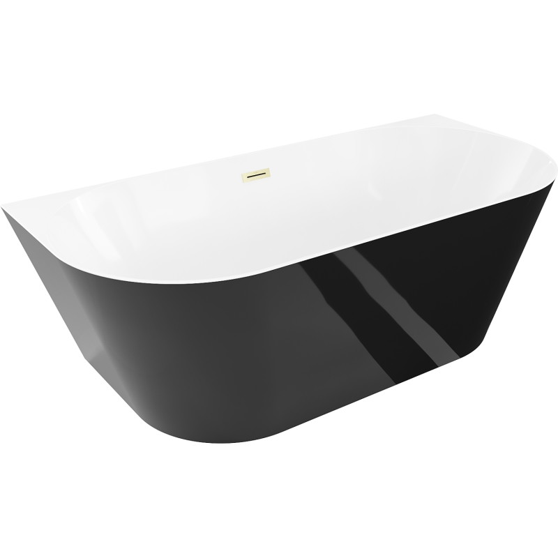 Mexen Oval Slim vabaltseisev ääre juures vann 170 x 80 cm, valge/must, kuldne harjatud ülevool - 52661708075-55