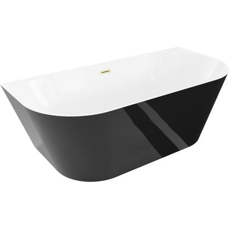 Mexen Oval Slim freistehende Wandbadewanne 170 x 80 cm, weiß/schwarz, Überlauf gebürstet gold - 52661708075-55