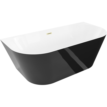 Mexen Oval Slim freistehende wandseitige Wanne 170 x 80 cm, weiß/schwarz, Überlauf gold gebürstet - 52661708075-55